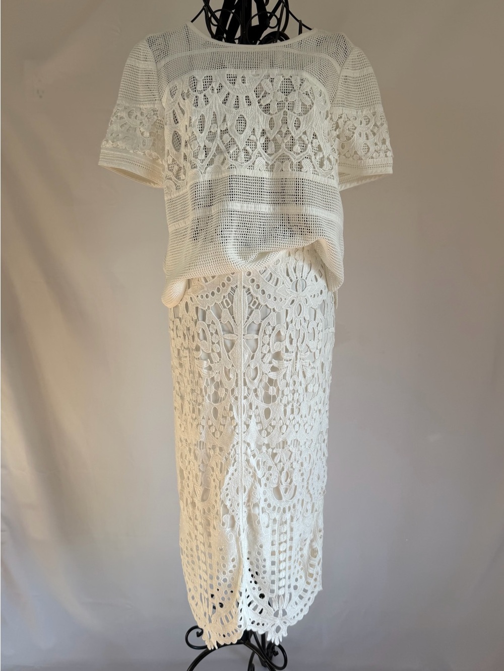 White Crochet Lace Midi Skirt - and Matching Top Classic Feminine Style